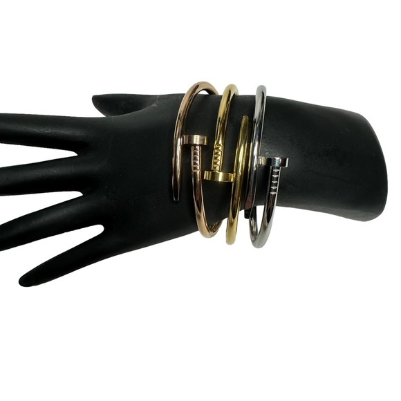 NEW Fashion Rose Gold Color Nail Titanium Steel Plated Bangle Bracelet - Picture 9 of 10